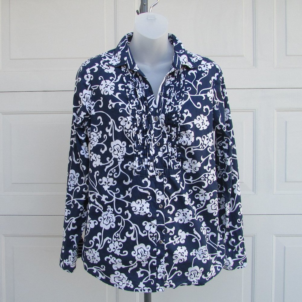 Charter Club Navy White Tuxedo Button Down Shirt … - image 1